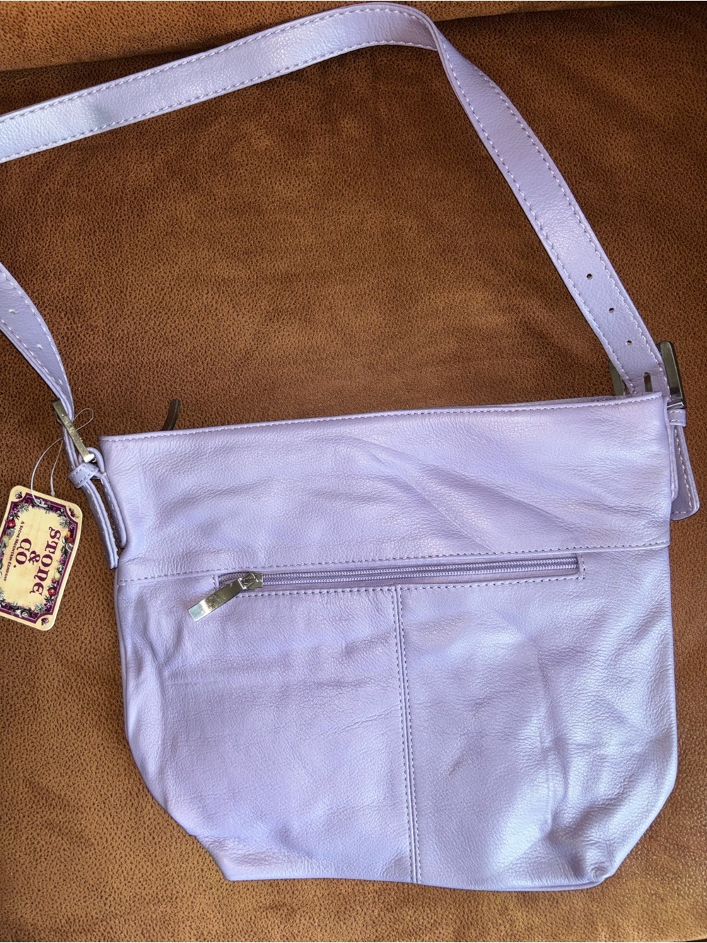 Stone & Co. Lilac Leather Shoulder Bag with Gold Hardware